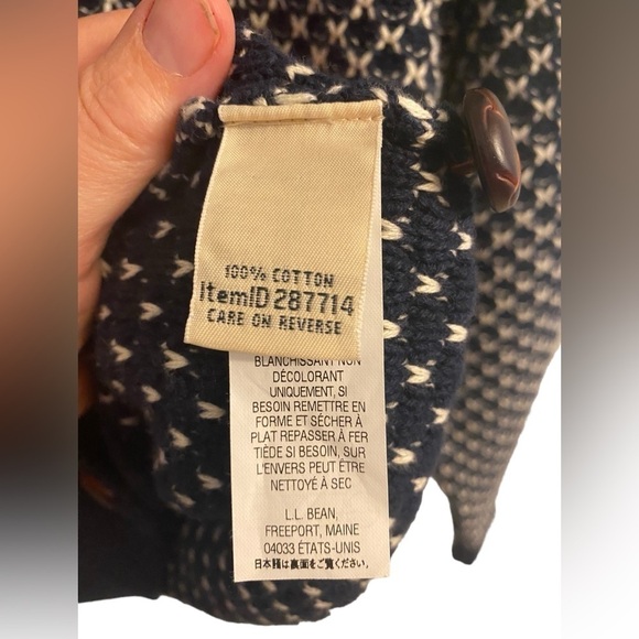 L.L Bean Faux leather button cardigan navy/white ladies large petite 100% cotton - Picture 6 of 12